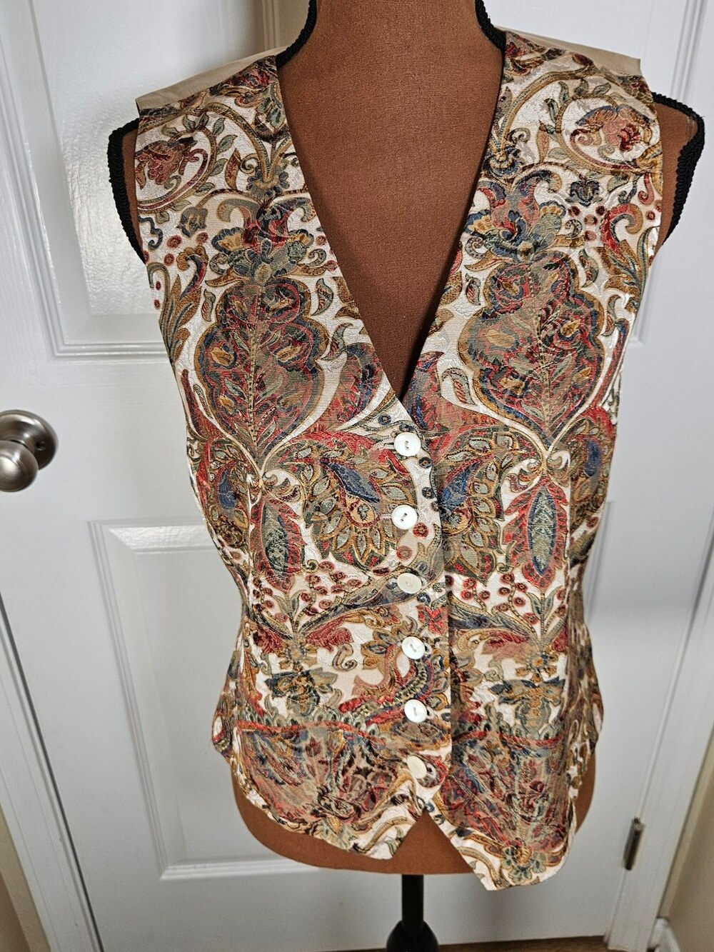 Vintage 90s Liz Claiborne Collection Tapestry Paisley Vest Women's Size 8